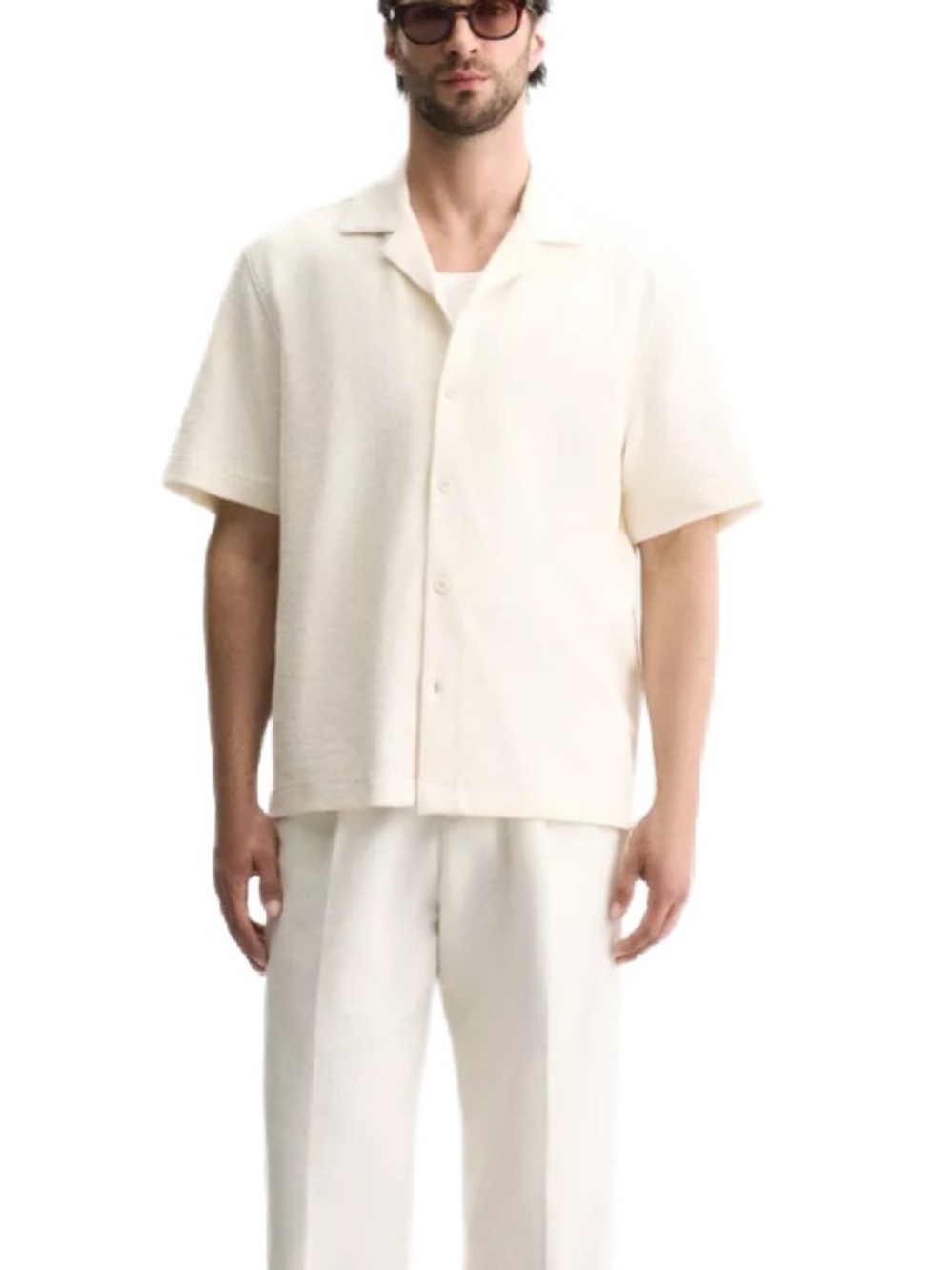 Zara Men's Short Sleeve Camp Shirt in Off-White  Size XL